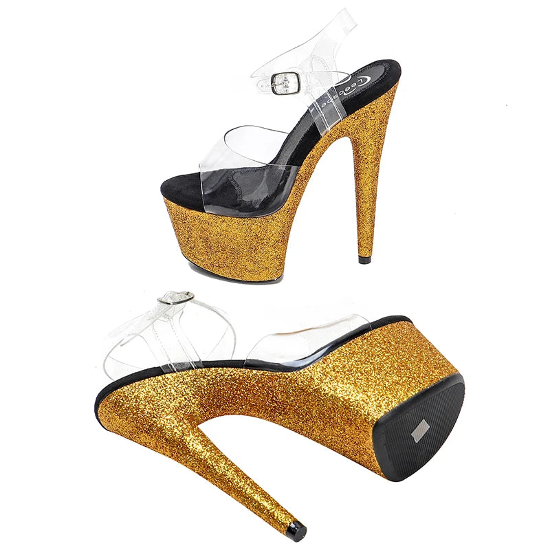 New Pretty Glitter heels Women's Platform Sandals Pole Dancing Shoes 17cm/7Inch High Heels Shoes party pole dance shoe