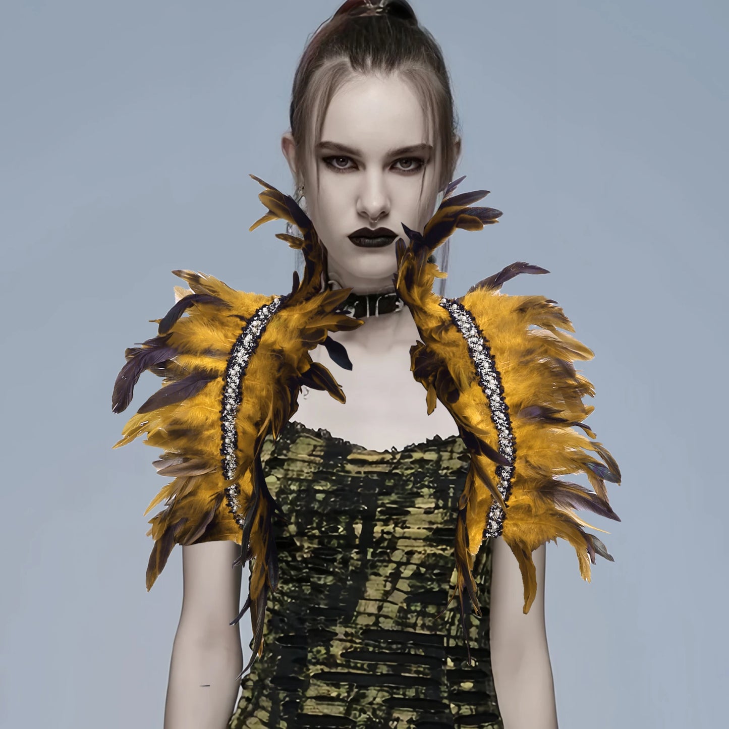 Shoulder Cape for Women Cloak Party Coat Feather Punk Gothic Coat Woman Prom Clothes Shawl Feather Cosplay Coats Jackets