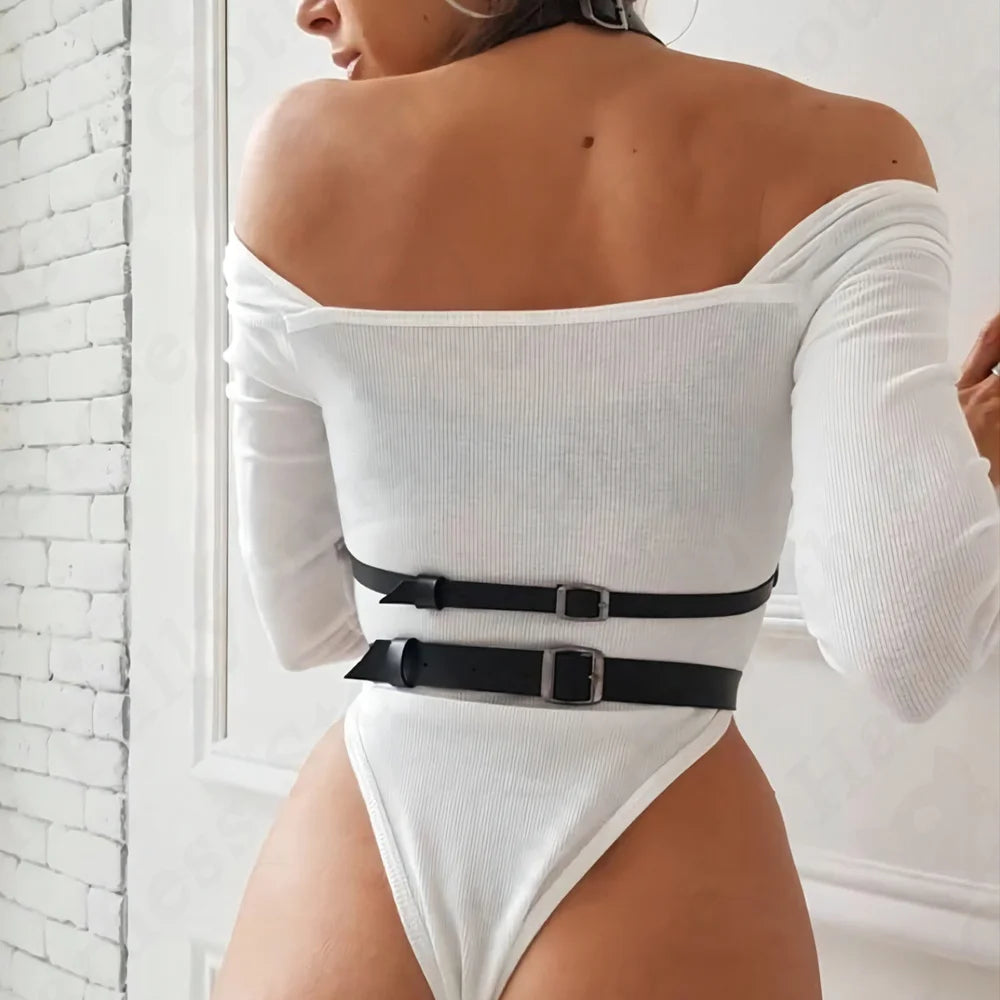 Fashion Pu Leather Harness Women Gothic Straps y Garter Belt Body Bra Suspenders Handmade Rave Festival Clothing