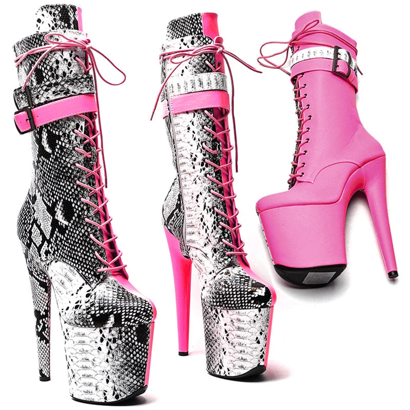 20CM/8Inch color matching boots heel platform ankle y boots model nightclub super high heel 4BY