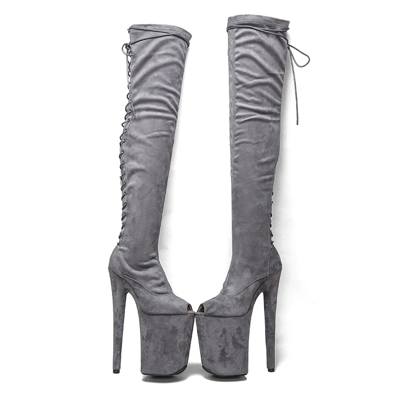 23CM/9inches Suede Upper fashion lady small open toe High Heel platform Pole Dance boots
