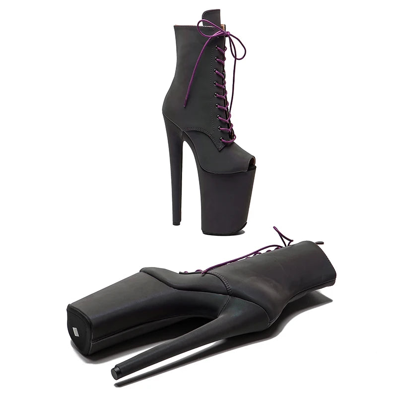 23CM/9inches Reflective material PU open toe Pole dance shoes High Heels Pole Dance boot