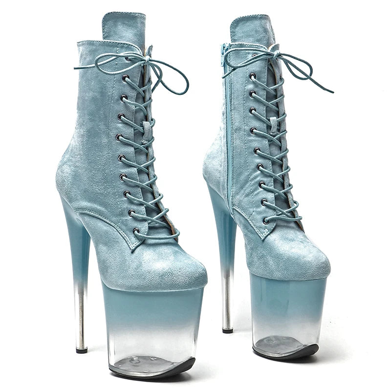 20CM/8inches Suede Upper lady ankle boots High Heel crystal platform Pole Dance boot