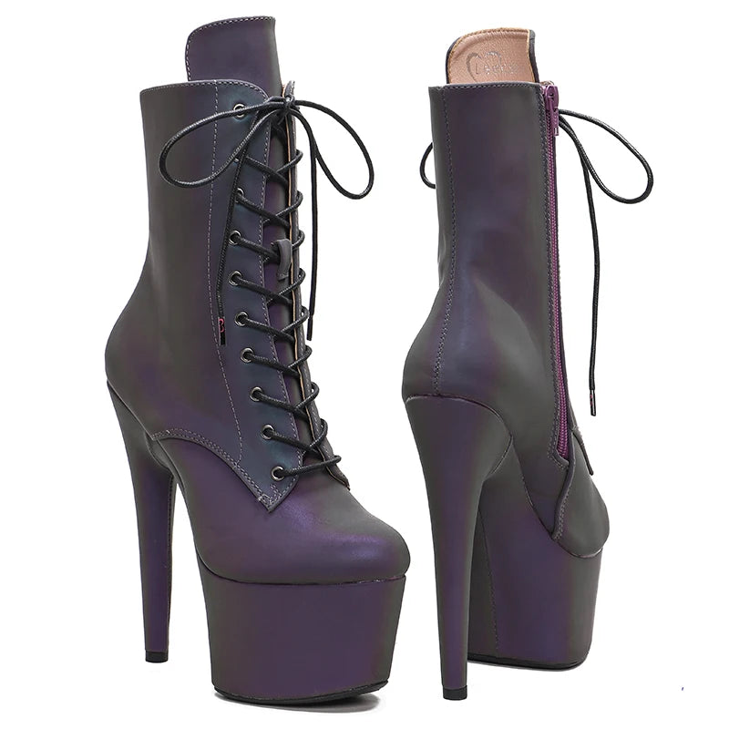 17CM/7inches Holographic Light reflected PU upper Pole dancing shoes High Heel platform boot women boots 3B