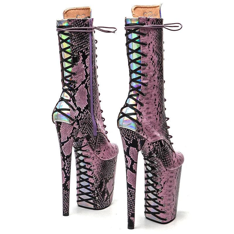 23CM/9inches PU Upper High Heels Platform Ankle Boots Lace Up y Pole Dancing Boot