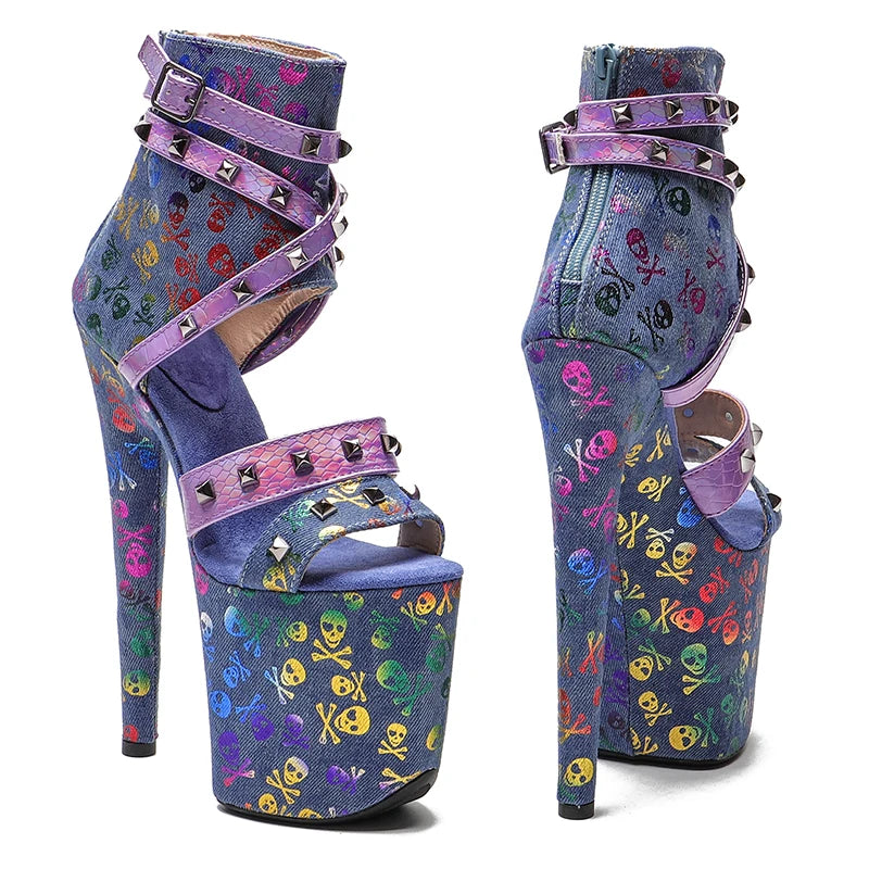 20CM/8inches Denim Upper with Snake PU colorful Color High Heel platform Pole dancing shoes Pole Dance Sandals