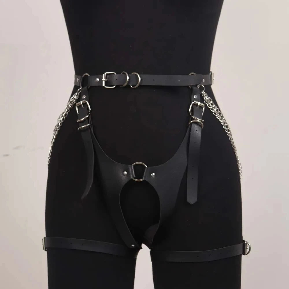 ock y Layered Body Chains Punk Leather Harness Strap Gothic Garter Belt Women Lingerie Accessories Rave