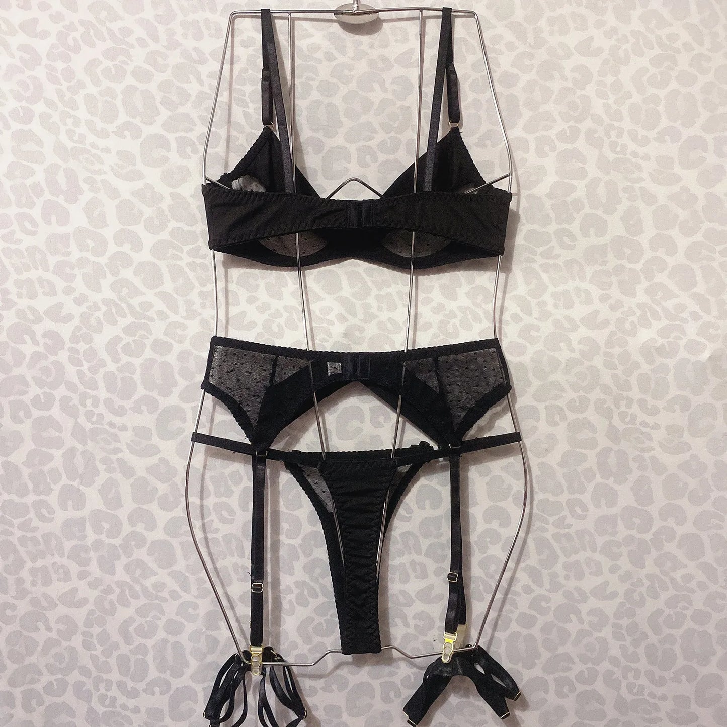 Polka Dot Lingerie Attractive Bilizna Set Transparent Lace Underwear Seamless Bra Set Push Up Suit