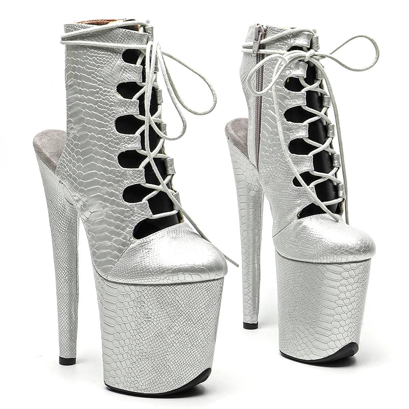 20CM/8inches Snake PU Trend fashion High Heel platform closed toe Pole Dance boots