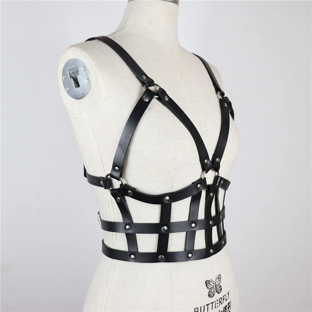 Fashion Women Leather Harness Chest Punk Underwear Goth Garter Body Cage Pu Waist Belt Clothing's Accessorie