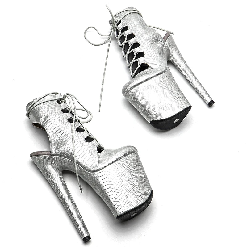 20CM/8inches Snake PU Trend fashion High Heel platform closed toe Pole Dance boots
