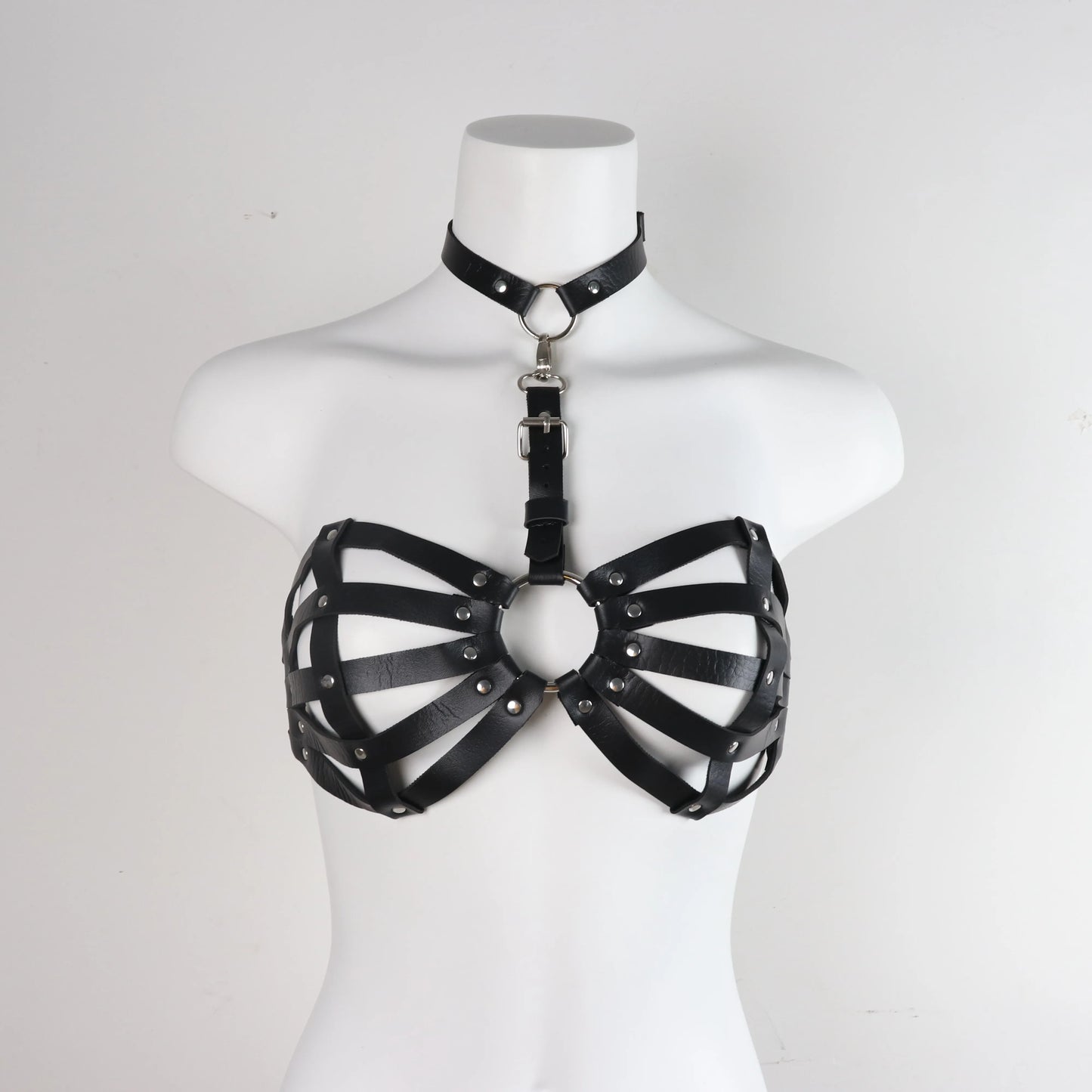 PU Leather Harness Lingerie Chest Harness Woman Black Cage Bra Punk Harajuku Festival Accessories Rave Outfit