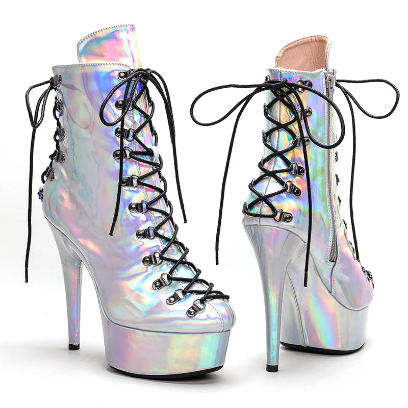 Silver holo Upper 15CM/6Inch Women's Platform party High Heels Shoes Pole Dance shoes