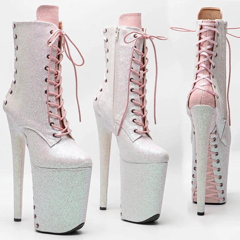 23CM/9inches White color mix pink color Glitter PU Pole dancing platform Pole Dance boots
