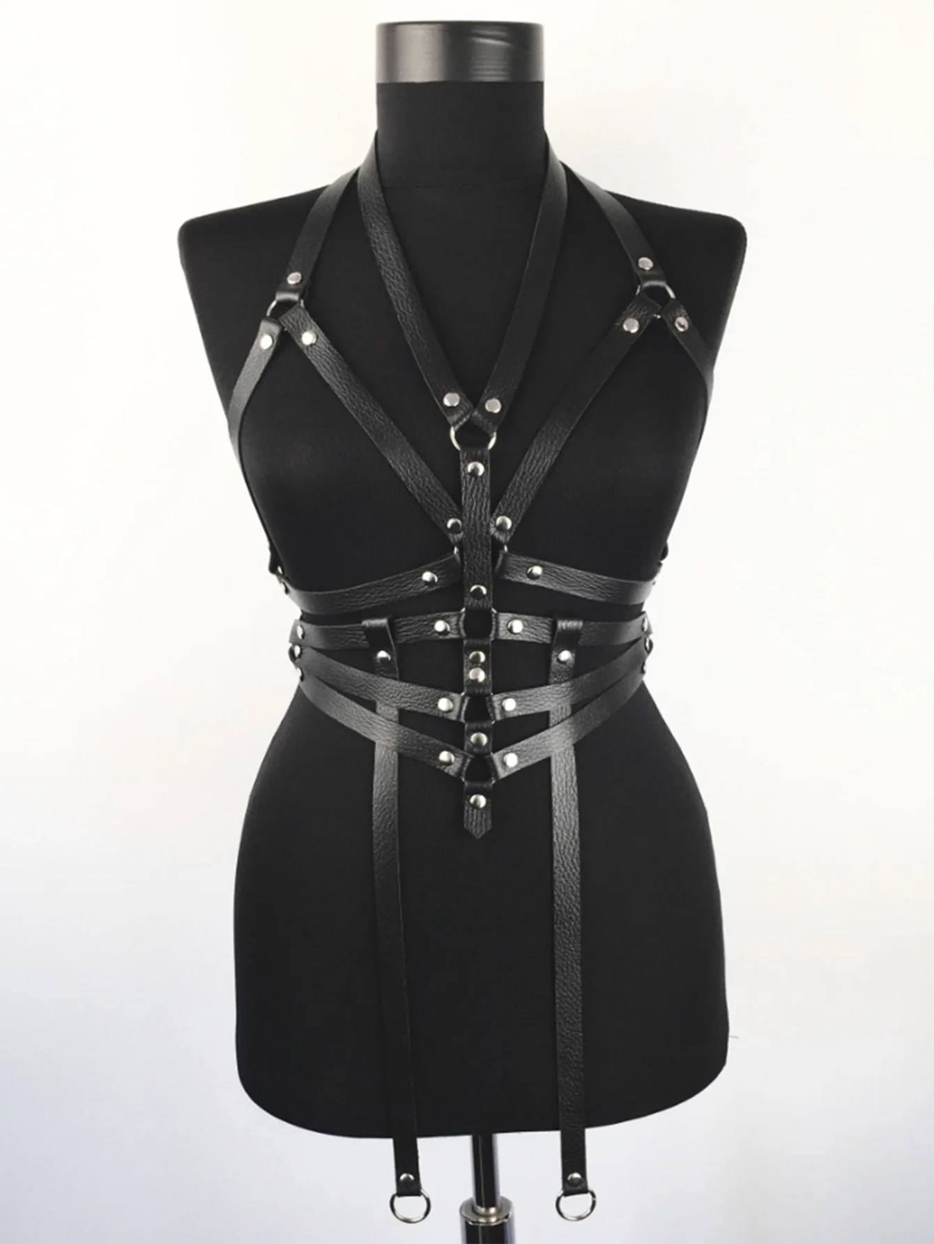 Full Body y PU Leather Harness Goth Body Harness Lingerie Rave Leather Rave Outfit Bondange Cage y Lingerie for Women Body