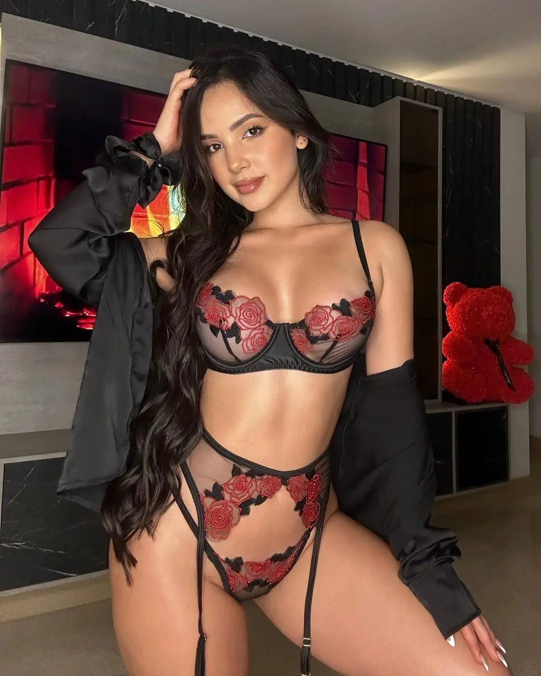 Conjunto de sujetador sin costuras de encaje transparente, lencería Floral, Push Up, ropa interior bonita, íntima atractiva y elegante