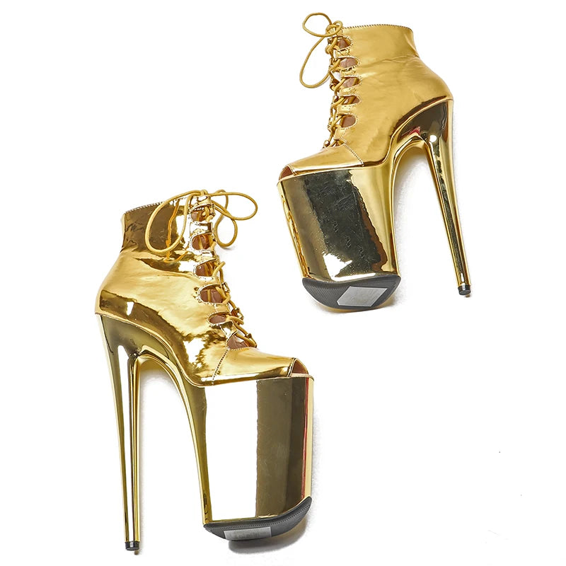 23CM/9inches shiny Patne PU small open toe electroplate platform Fashion trends dancing Pole Dance boots