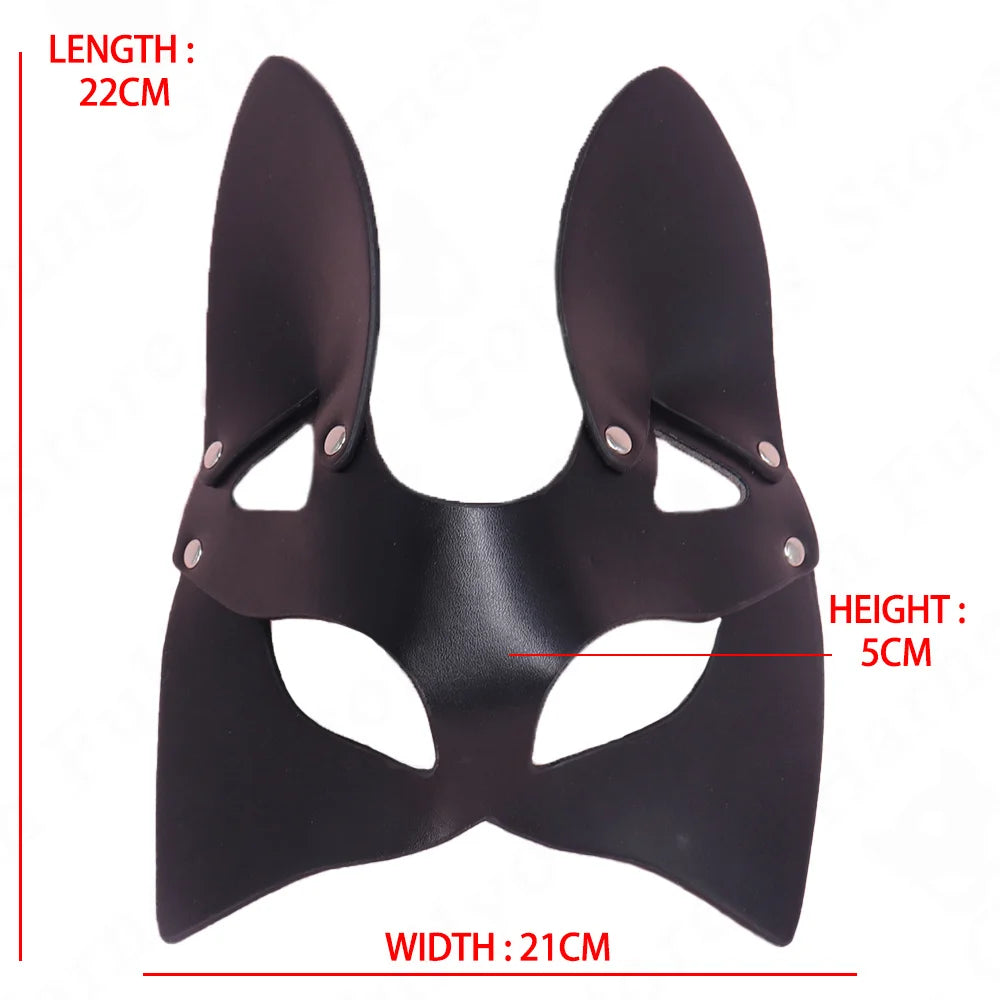 Women Cosplay Mask Leather Harness Mask Cosplay Fun Cat Mask Black Halloween Games Mask