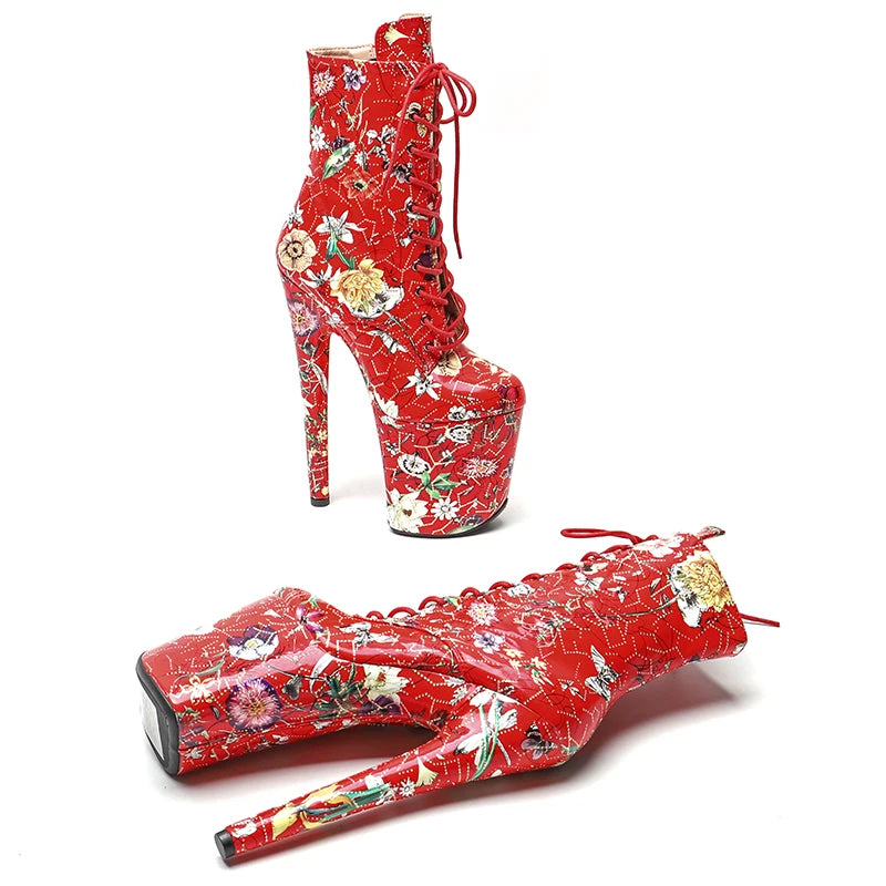 20CM/8inches flowers pattern PU Upper fashion High Heel platform Boots Pole Dance boots