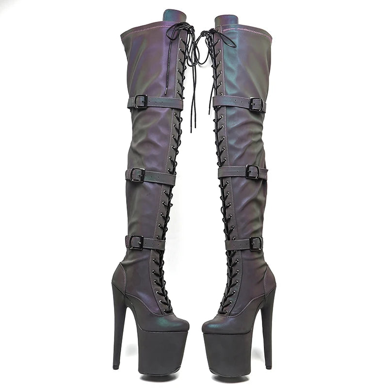 20CM/8inches Women New Extreme High Heel Lap Dancing Stripper Shoes Platform belt buckle thigh high boots 5B