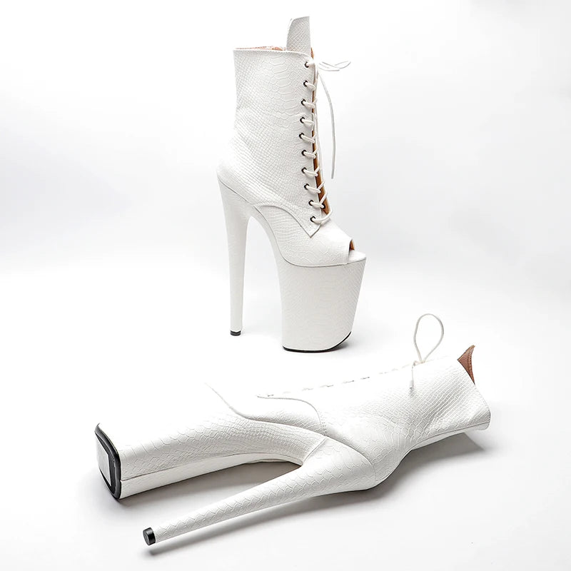 White color Snake PU 23CM/9inches open toe Pole dancing platform Pole Dance boots