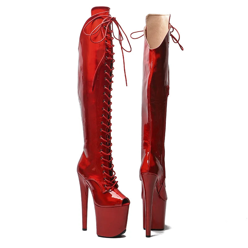 20CM/8inches Shiny PU Pole dancing shoes High Heel platform Boots Small Open toe Pole Dance boots