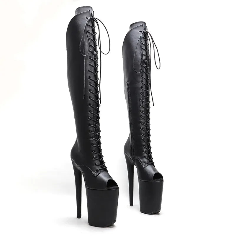 23CM/9inches matte PU upper y boots Open Toe High Heels Platform Pole Dance shoes