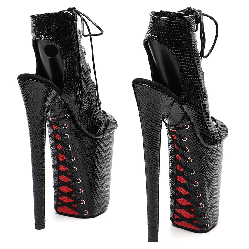 23CM/9inches Snake PU small open toe electroplate platform Fashion trends dancing Pole Dance boots