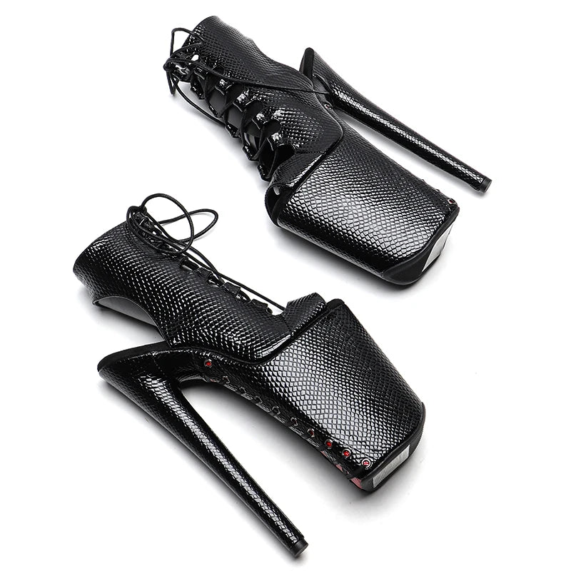 23CM/9inches Snake PU small open toe electroplate platform Fashion trends dancing Pole Dance boots