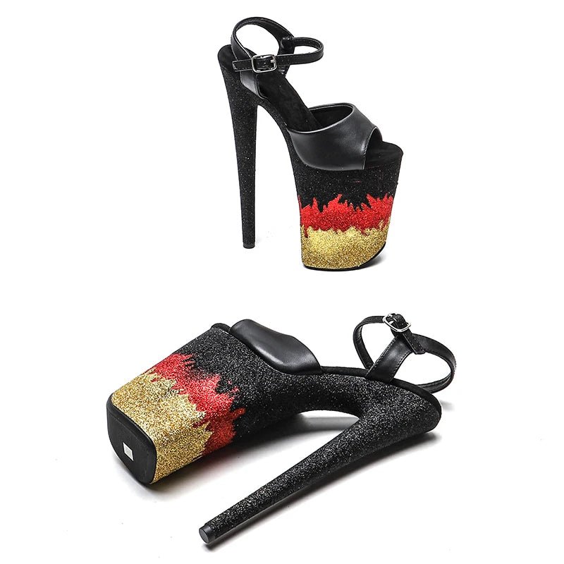 23CM/9inches Matte PU Upper Glitter Platform y Trend fashion High Heels Pole Dance Sandals Shoes
