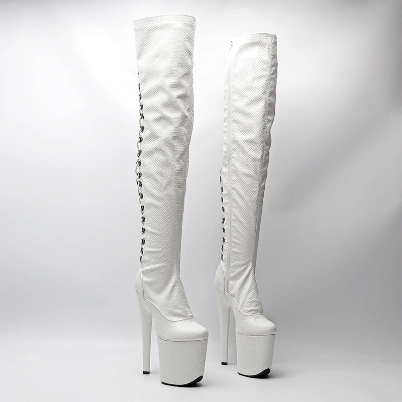 20CM/8inches Snake PU High Heel platform Boots closed toe Pole Dance boots