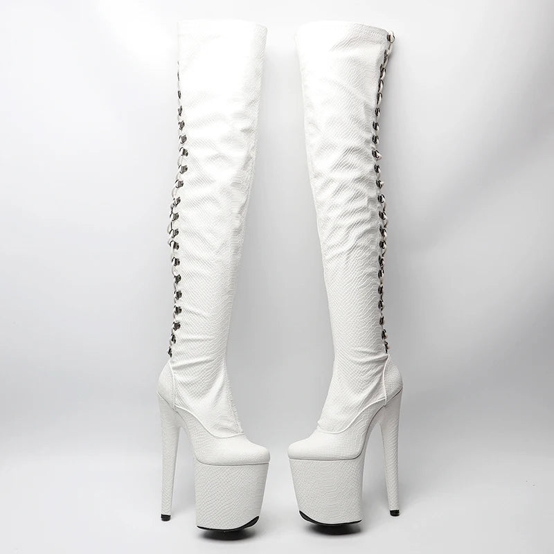 20CM/8inches Snake PU High Heel platform Boots closed toe Pole Dance boots