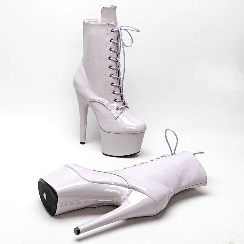 17CM/7inches Patent PU Upper boots lace up High Heel platform party shoes Pole Dance boot