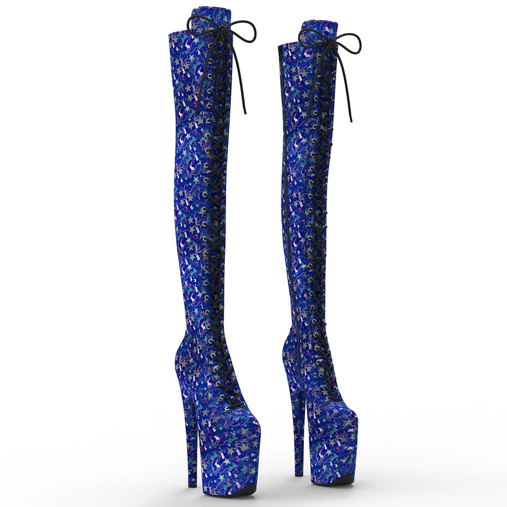 20cm/8inches Stars And Rabbits Pattern Fashion High Heel Platform Thigh High Boots Pole Dancing Boots