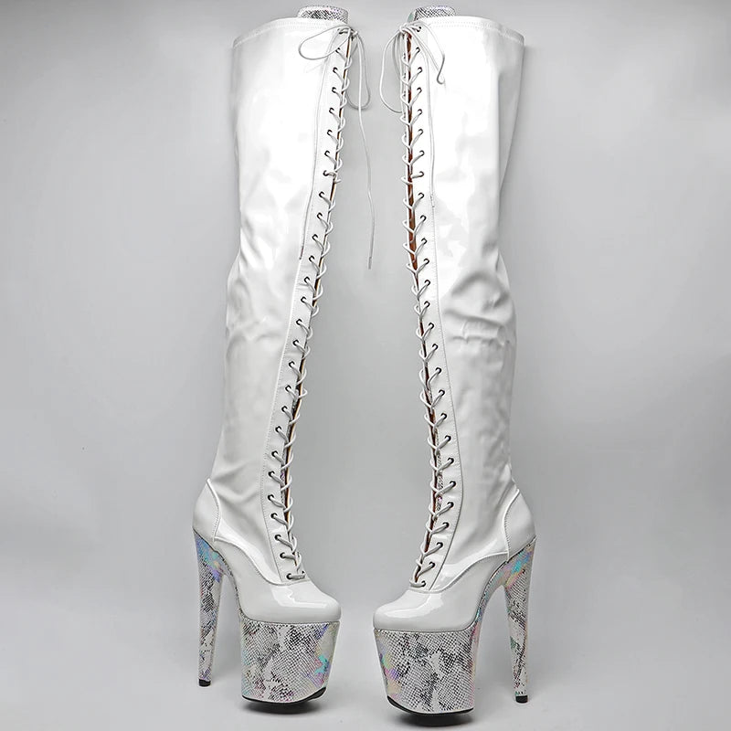 20CM/8inches Shiny Patent PU Upper with snake PU High Heel platform Boots Pole Dance boots