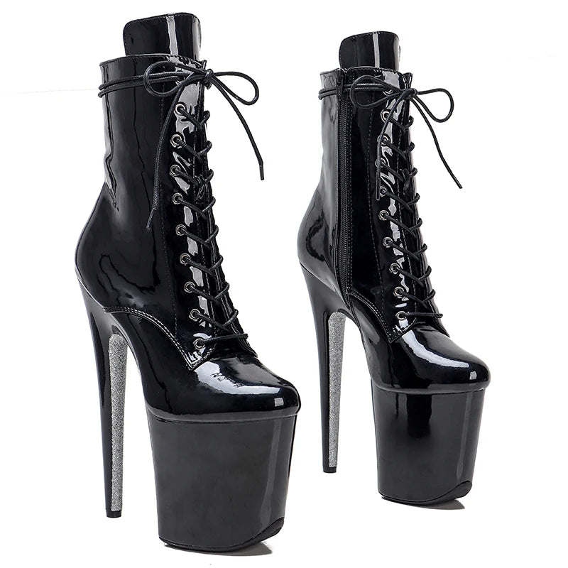 20CM/8inches platform Boots Round Toe Heels Stripper Platform Women Ankle Boots Lace-up Zip Roman Lady Knight Boots 3KJ
