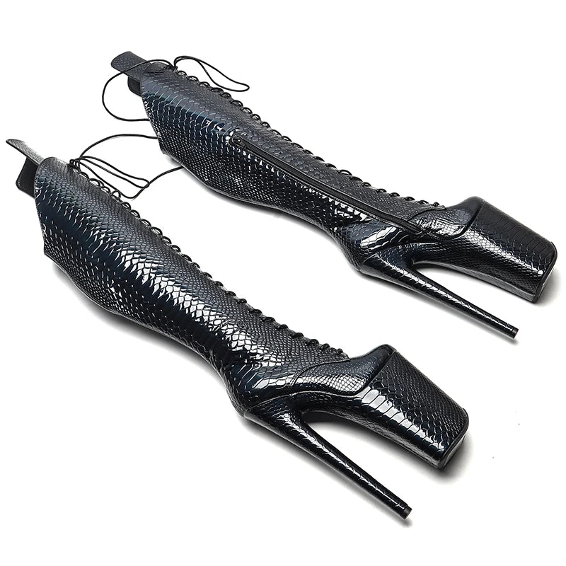 23CM/9inches Snake Shiny PU fashion lady High Heel platform Pole Dance boots