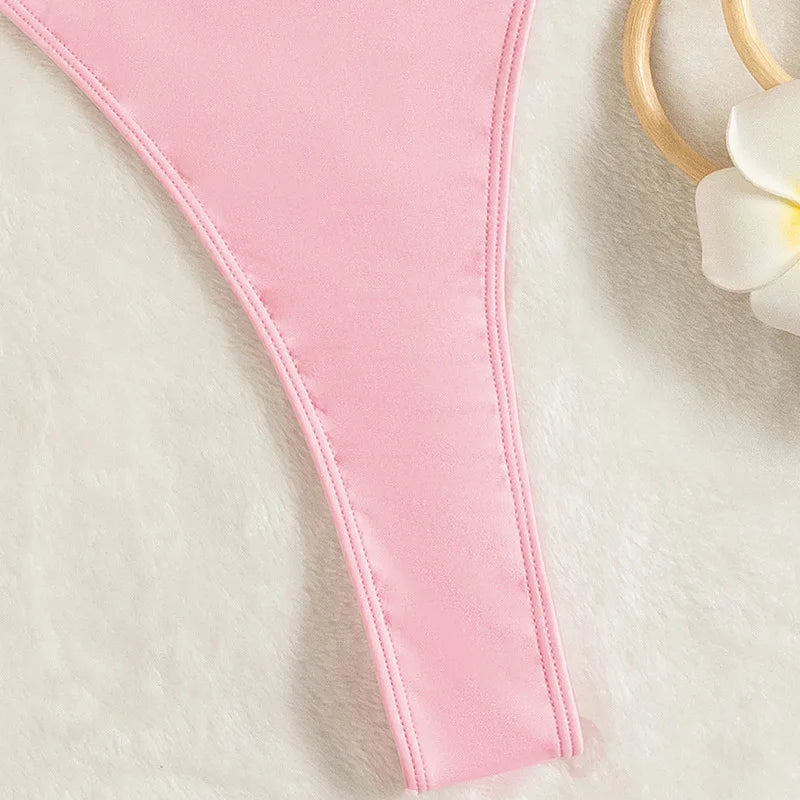 Backless Thongs Swimsuit y One Piece Monokini Brazilian Bathing Suit High Leg Bikinis Beachwear Light Pink Body