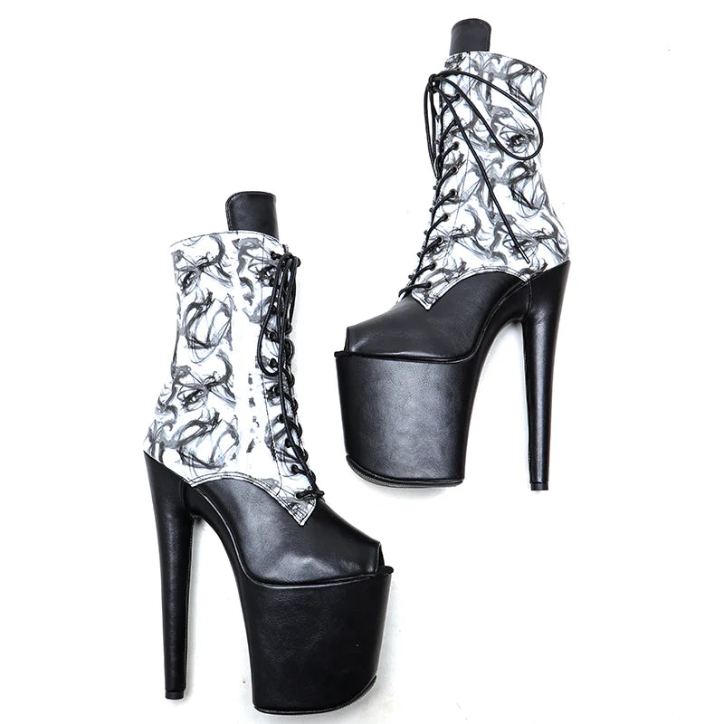 20cm/8inches PU upper Small open toe High Heel platform Pole Dancing boots