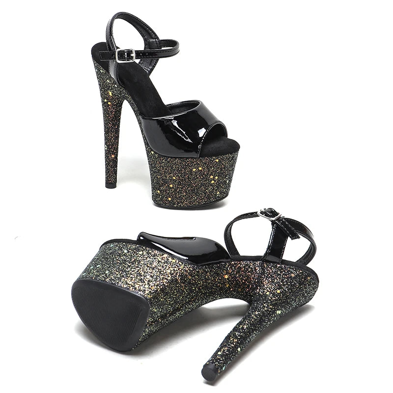 17cm/7inches Patent PU upper glitter platform style high heel sandals y model shoes pole dance shoes