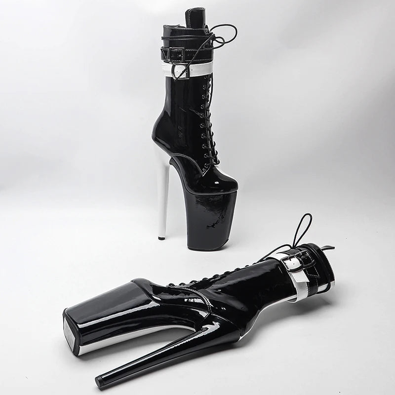 23CM/9inches color matching Extreme High Heels Platform Boots Lace Up y Pole Dancing Ankle Boots women boot 4BY