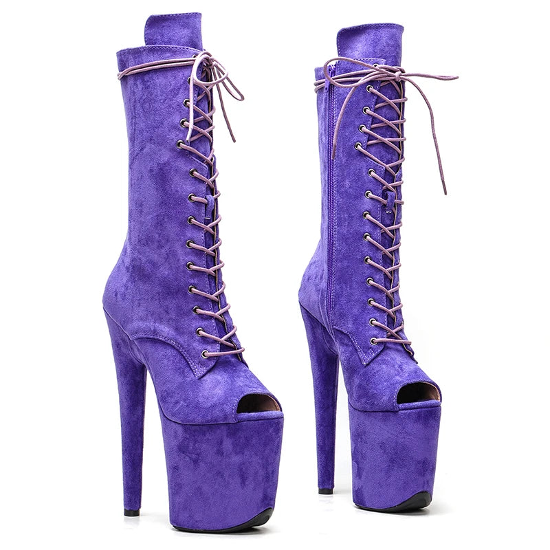 20CM/8inches Suede Upper open toe Pole dancing shoes High Heel Pole Dance boots