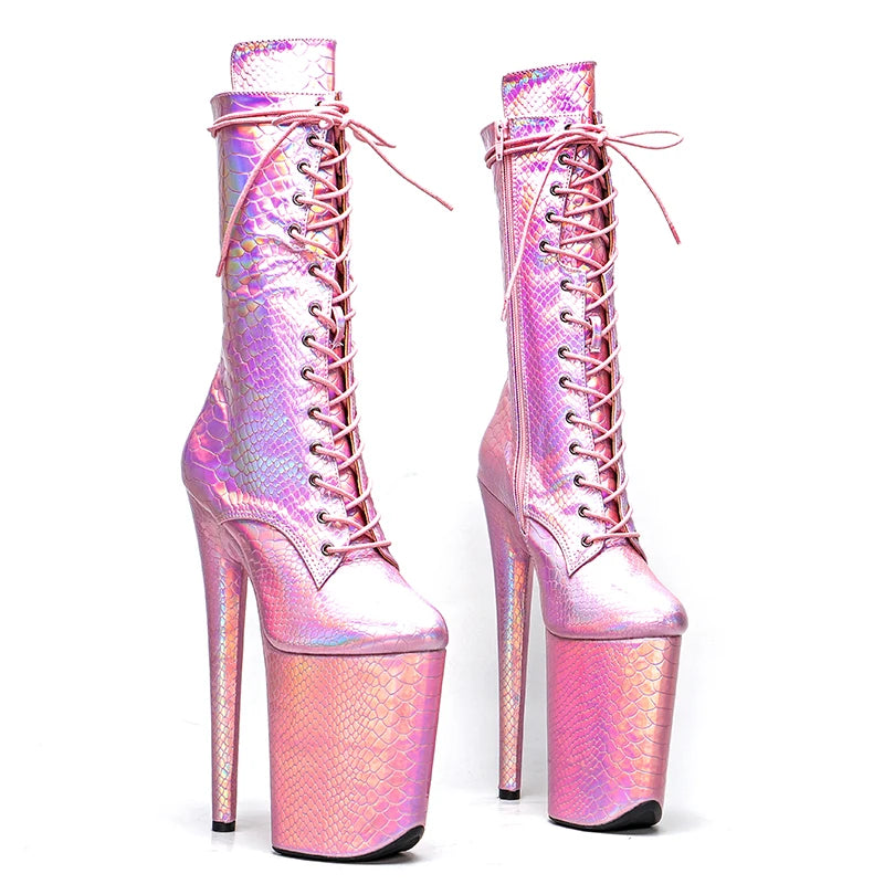 23CM/9inches Shiny Snake PU upper y boots High Heels Platform Pole Dance shoes