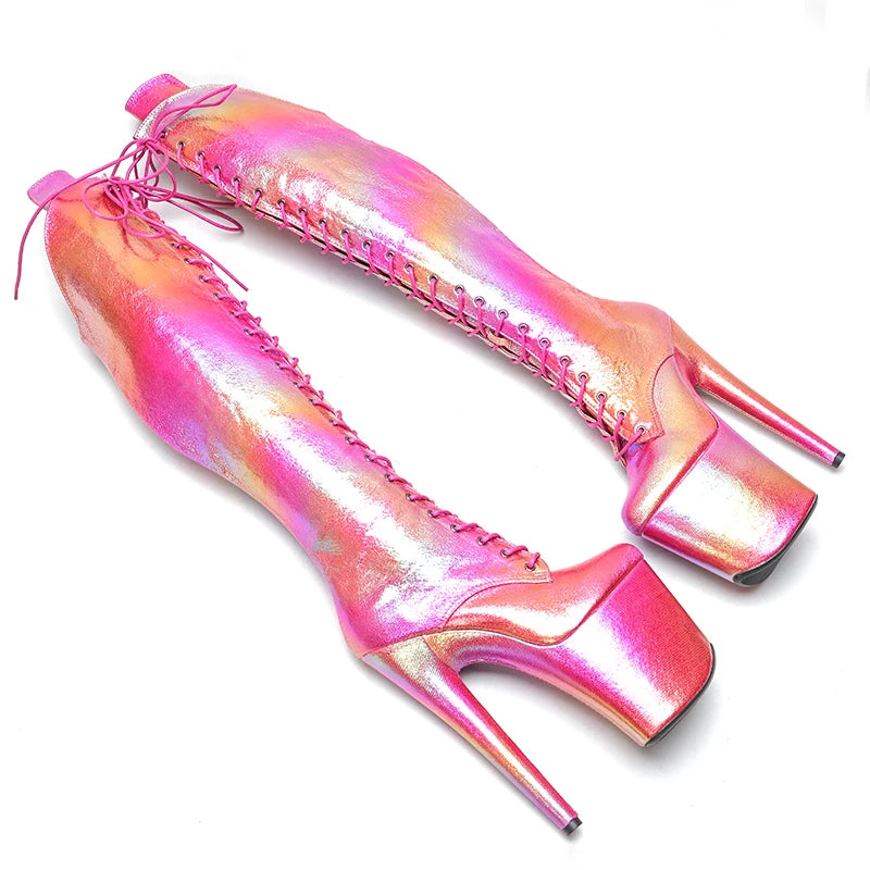 20CM/8inches Pole dancing shoes High Heel platform Boots closed toe Pole Dance boots knee high boots 5B