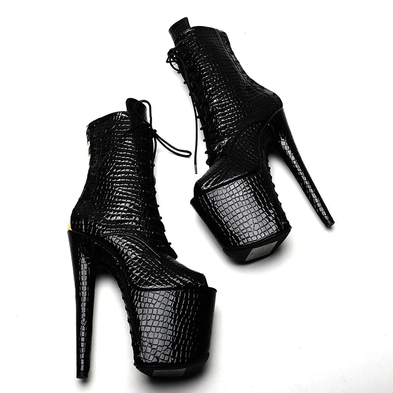 20CM/8Inch Shiny PU with Gold color Small open toe Platform disco party High Heels Shoes Pole Dance boot