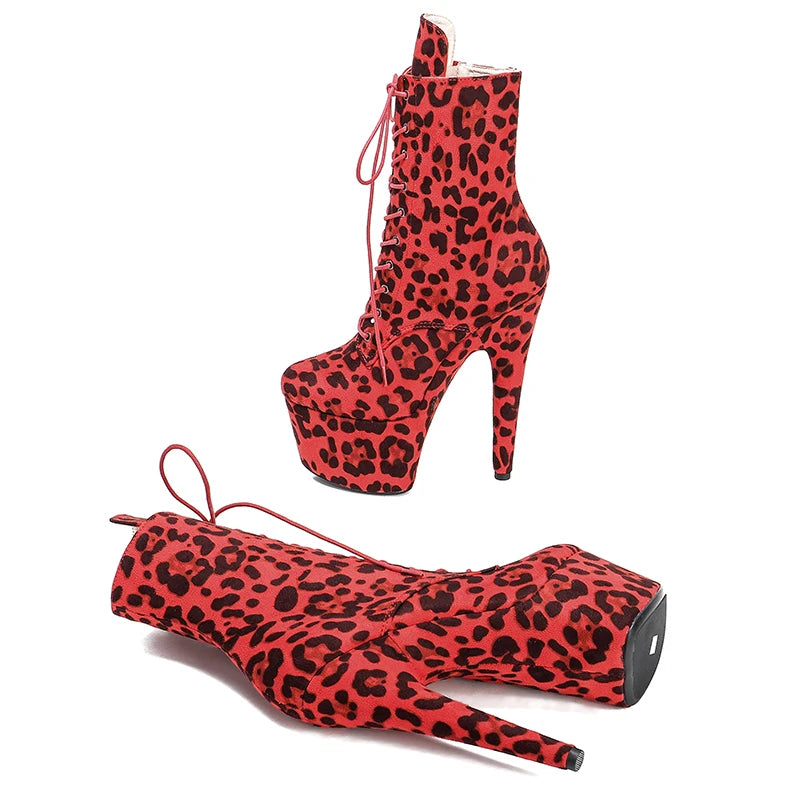 Leopard 17CM/7inches Pole dancing shoes High Heel platform Boots Pole Dance boot