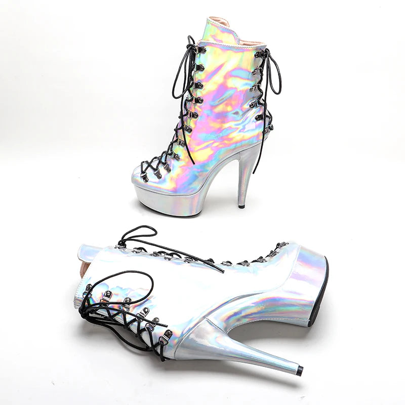 Silver holo Upper 15CM/6Inch Women's Platform party High Heels Shoes Pole Dance shoes