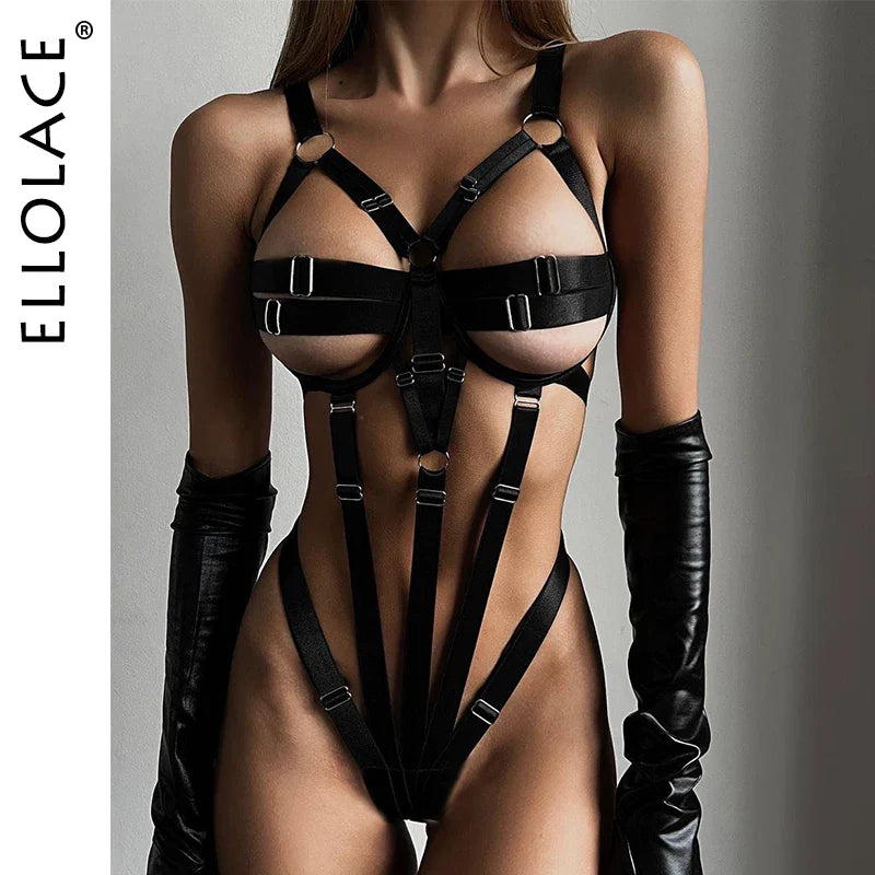 Ellolace Sexy Bodysuit Hollow Out Bandage Erotic Body Sissy Sex Hot Woman Thong One Piece Bdsm Lingerie Open Crotch And Breasts