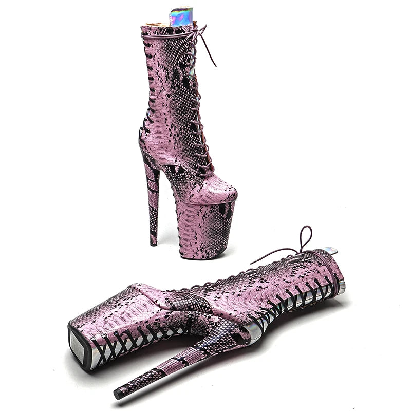 23CM/9inches PU Upper High Heels Platform Ankle Boots Lace Up y Pole Dancing Boot