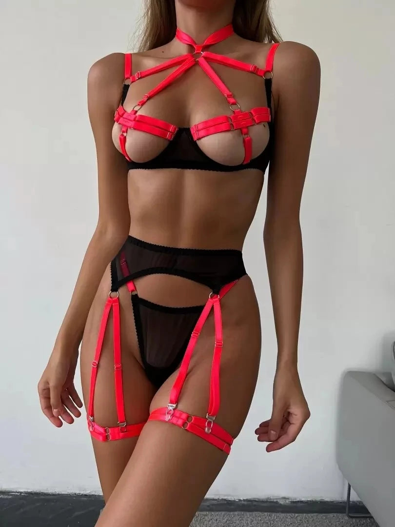 Lingerie For Women Fancy Underwear Uncensored Halter Open Bra Without Censorship Set 5-Piece